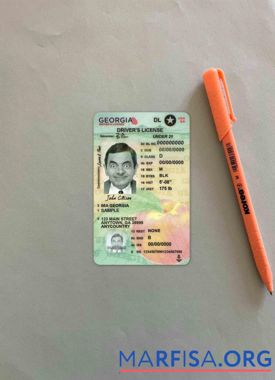 Blank USA Georgia driving license under 21 photolook template